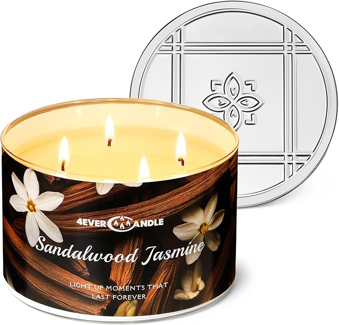 4-Wick Candles for Home Scented - 18oz Soy Wax Blend Candle Over 50Hrs Long-Lasting Fragrance, Home Decor and Housewarming Gifts, Sandalwood Jasmine