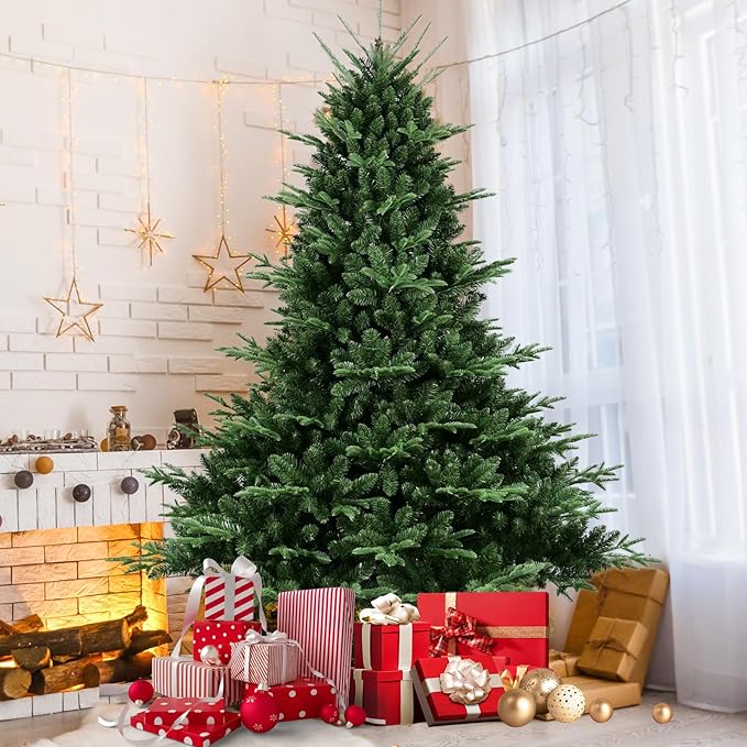 Unlit Outdoor Christmas Tree - Leheyhey 7ft Artificial Holiday Christmas Pine Tree - Hinged Spruce Holiday Xmas Tree for Home, Office, Party Decoration with 2296 PE&PVC Mixed Branch Tips
