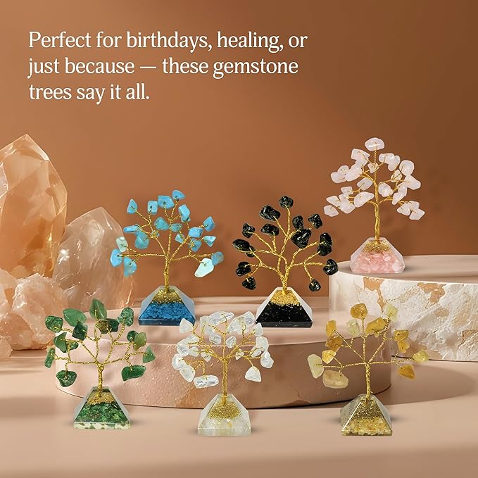 YATSKIA Pyramid Crystal Tree of Life, Birthday Gifts for Women, Crystals and Healing Stones, Home and Office Crystal Decor, Feng Shui Decor, House Warming Gifts New Home (Set of 12 Small Trees)