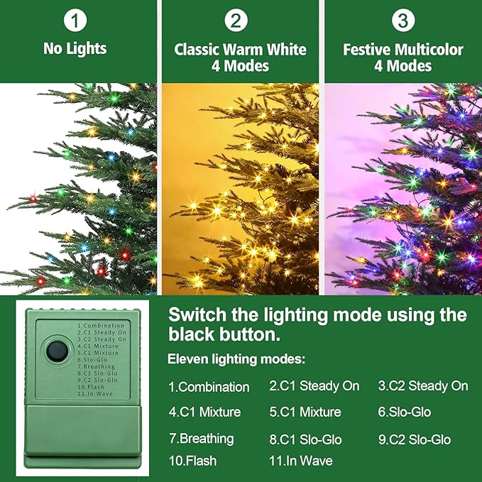 8 FT Pre-Lit Artificial Christmas Tree with 400 Dual-Color LEDs & Timer, 890 Realistic Branch Tips, Metal Stand for Holiday Home Christmas Decorations
