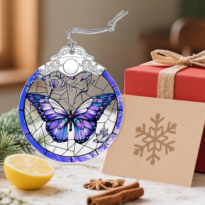 Butterfly Ornament, Stained Glass Christmas Decorations, Christmas Ornaments for Tree, Holiday Ornament, Gifts for Butterfly Lovers, Holiday Party Gifts, Gift Ideas & Xmas Gift