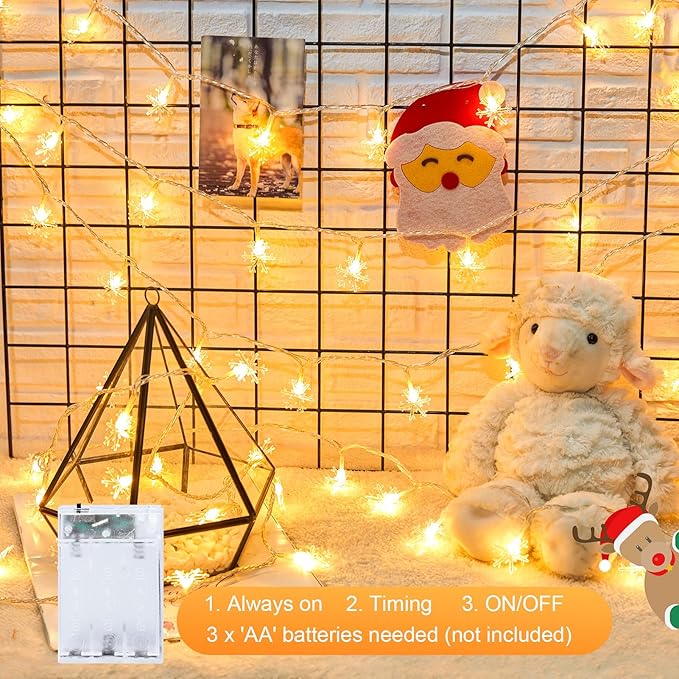 Minetom 4 Pack Christmas Lights, 14FT 30 LED Christmas Snowflakes Lights, Waterproof Snowflakes Holiday Light, Shatterproof Xmas Fairy Lights for Outdoor Indoor Decor