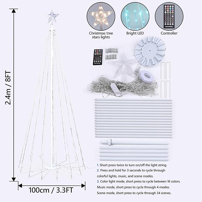 Joomer Christmas Tree Star Lights, 8FT 340LED Smart Orange Purple Light with Remote Timer Music Sync Bluetooth App Controlled RGB Color Changing Lights for Christmas Halloween Decoration