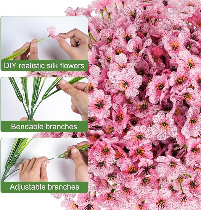 Artificial Flowers for Outdoor Faux Plants for Spring Summer Decoration, UV Resistant Realistic Silk Plastic Fake Flowers Garden Porch Patio Balcony Yard Front Home Decor, 24 Bundles