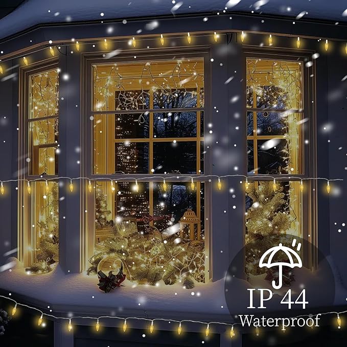 Anycosy Christmas String Lights C3, 50 LEDs Strawberry Waterproof Battery Operated Strings Lights Warm White 8 Modes & Timer for Xmas Tree Garden Patio Indoor Outdoor Christmas Decorations