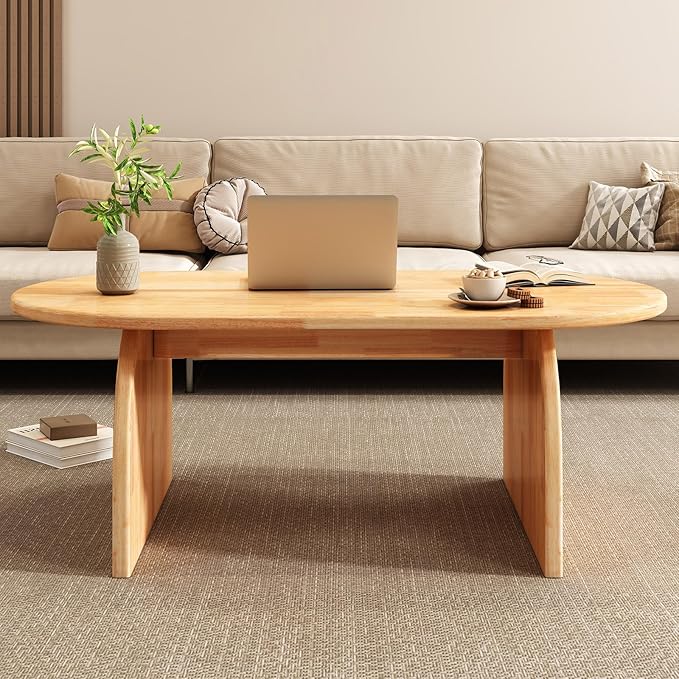 Solid Wood Coffee Table, 39″ Rectangular Center Tables, Modern Coffee Tables for Living Room, Low Cocktail Tea Furniture for Home Office