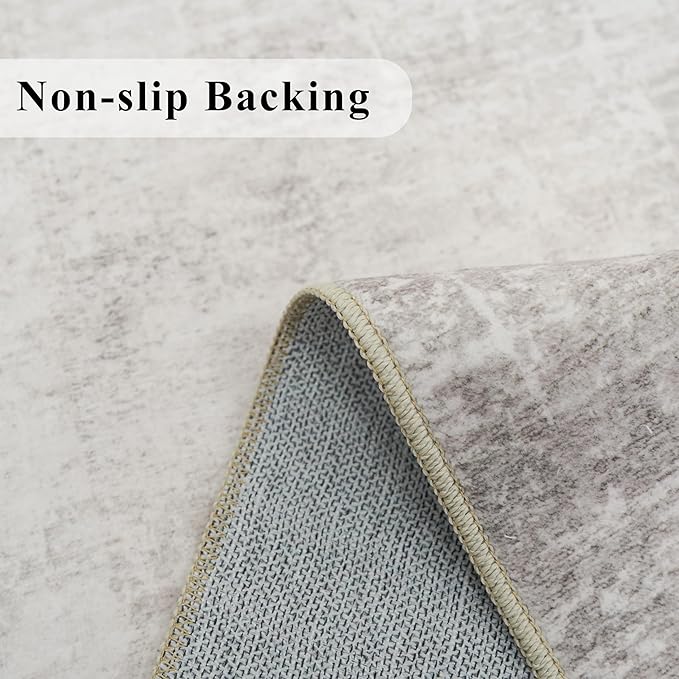 Hallway 3x8 Washable Runner Rug: Abstract Stain Resistant Entryway Kitchen Area Rugs Farmhouse Soft Bathroom Bedroom Print Floor Mat Thin Non-Slip Indoor Carpet for Living Room Laudry(3x8,Beige/Cream)