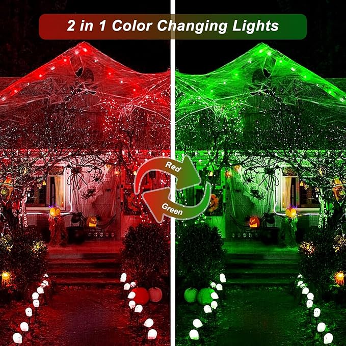 JMEXSUSS 33ft 100 LED Red Green Christmas Lights Indoor Outdoor, 2 Pack Color Changing Christmas Lights Plug in, Connectable Waterproof Christmas Tree Light for Xmas Bedroom Party Decorations
