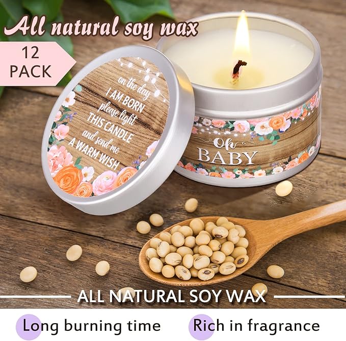 Funtery 12 Pcs Baby Shower Party Favors for Guests Baby Shower Candles Lavender Scented Candle Rustic Tealights Candles Gender Reveal Return Gifts(Flower)