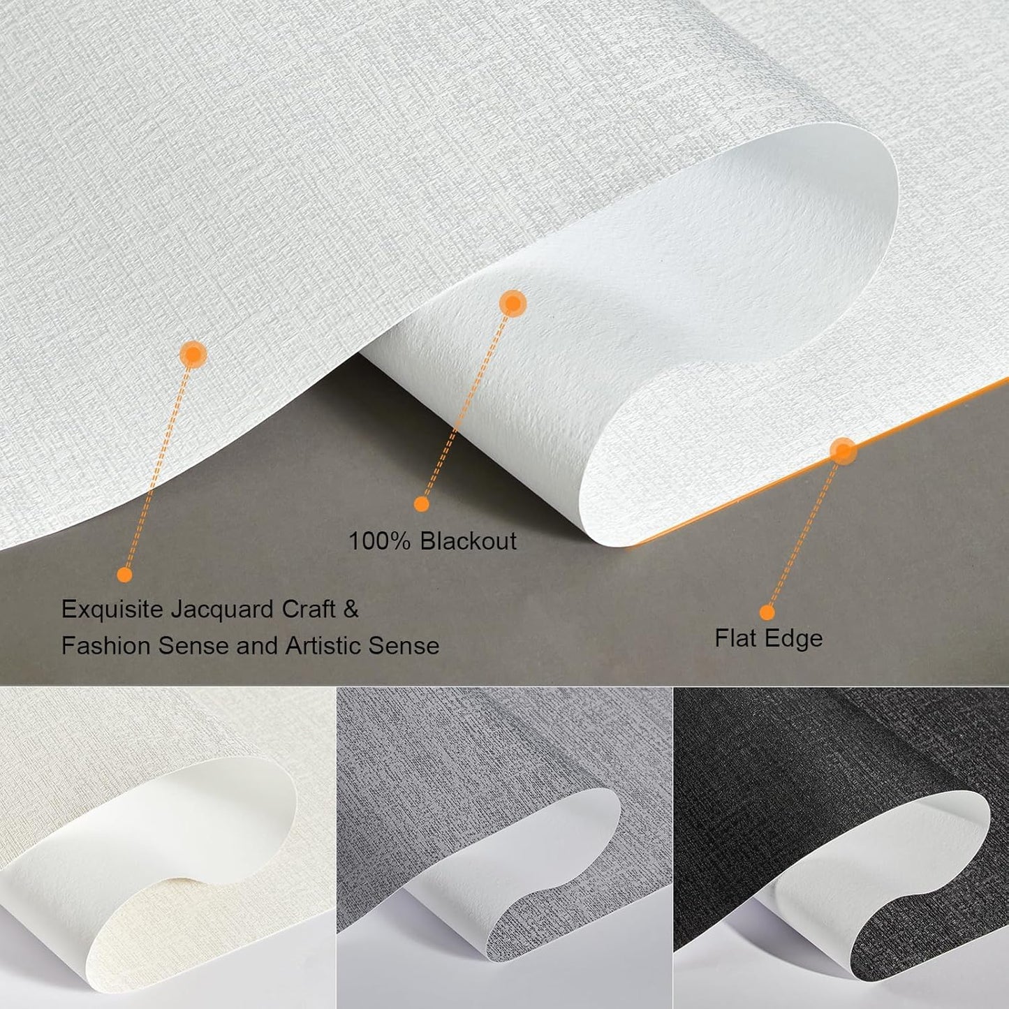 Persilux Blackout Roller Shades & Blinds Windows Shades Free-Stop Blackout Blinds with Jacquard Fabric,Cordless Blinds Pull Down Shades for Home, Easy to Install for Door/Office, White(43" W x 96" H)