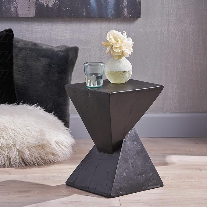 Modern Side Table with Geometric Design, Stylish Accent End Table for Living Room & Bedroom, Contemporary Black Accent Furniture for Home Decor (Black)