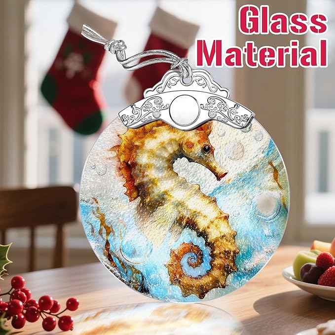 Christmas Ornaments: Stained Glass Ornament, Christmas Tree Ornament, Hanging Ornaments for Home Decor & Xmas Tree Decorations – Exquisite Holiday Decor, Gifts & Holiday Present - Seahorse