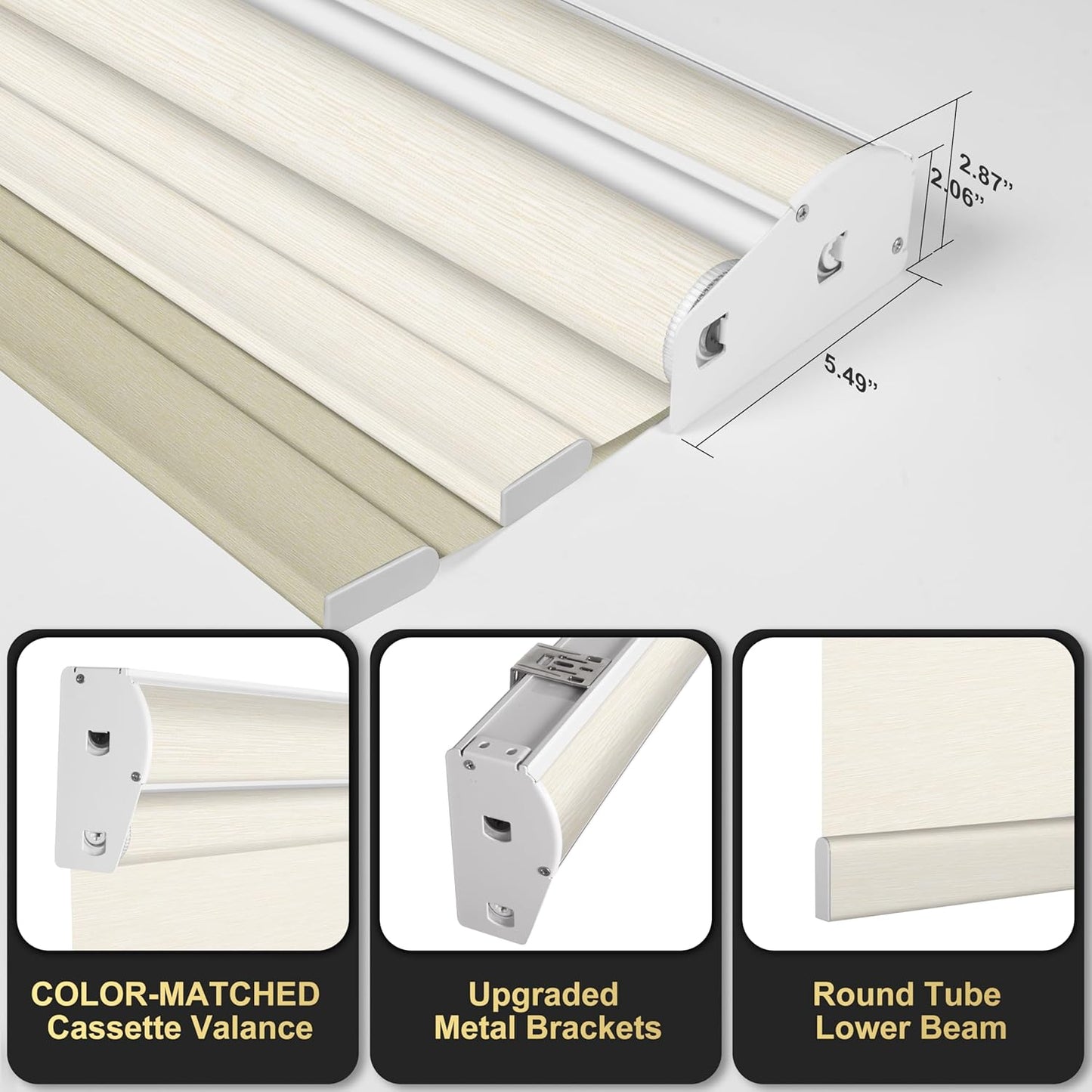 BERISSA Cordless Dual Roller Shades with Cassette Valance,Double Window Shades Blackout and Light Filtering,Day and Night for Home,Office Door.Striped Jacquard Beige.49 W x 36" H