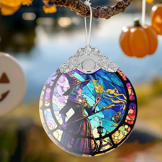 2025 Ornaments for Christmas Tree, Zmoicky Stained Glass Hanging Ornament, Christmas Ornaments Clearance, Gift Exchange Ornament, Bauble Present - Magic Witch