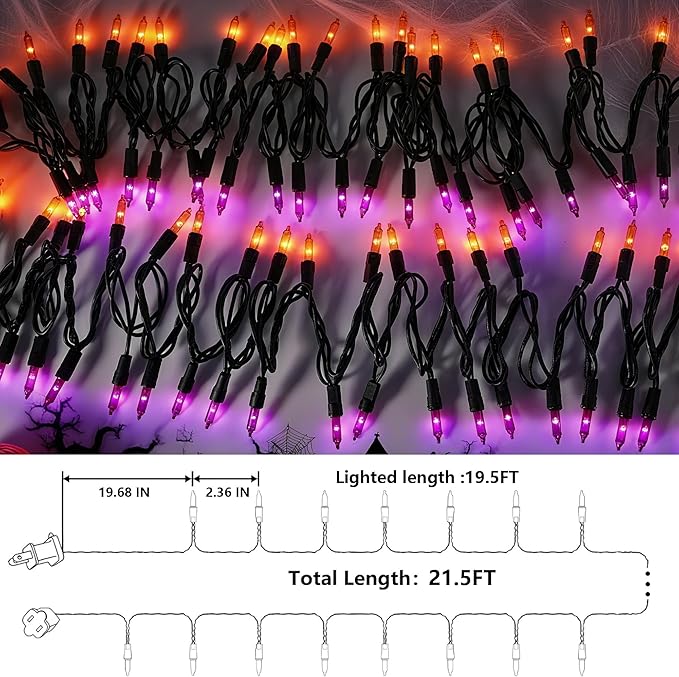 Joomer Orange Purple Halloween String Lights, 19.5FT 100 LED Mini String Lights, Connectable Indoor Outdoor String Light for Patio, Home, Party, Garden, Yard, Halloween Decor