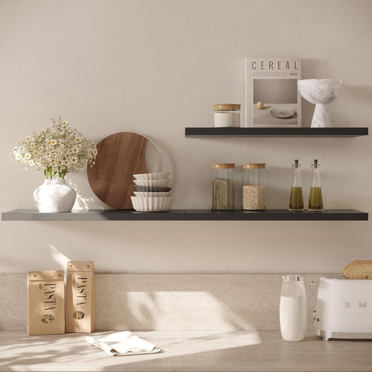 Wall Shelf Set of 2, Black Floating Shelves 30 in W x 10 in D x 1 in H, Wooden Floating Wall Shelf with Invisible Brackets for Living Room/Bedroom/Bathroom/Kitchen Storage and Decor