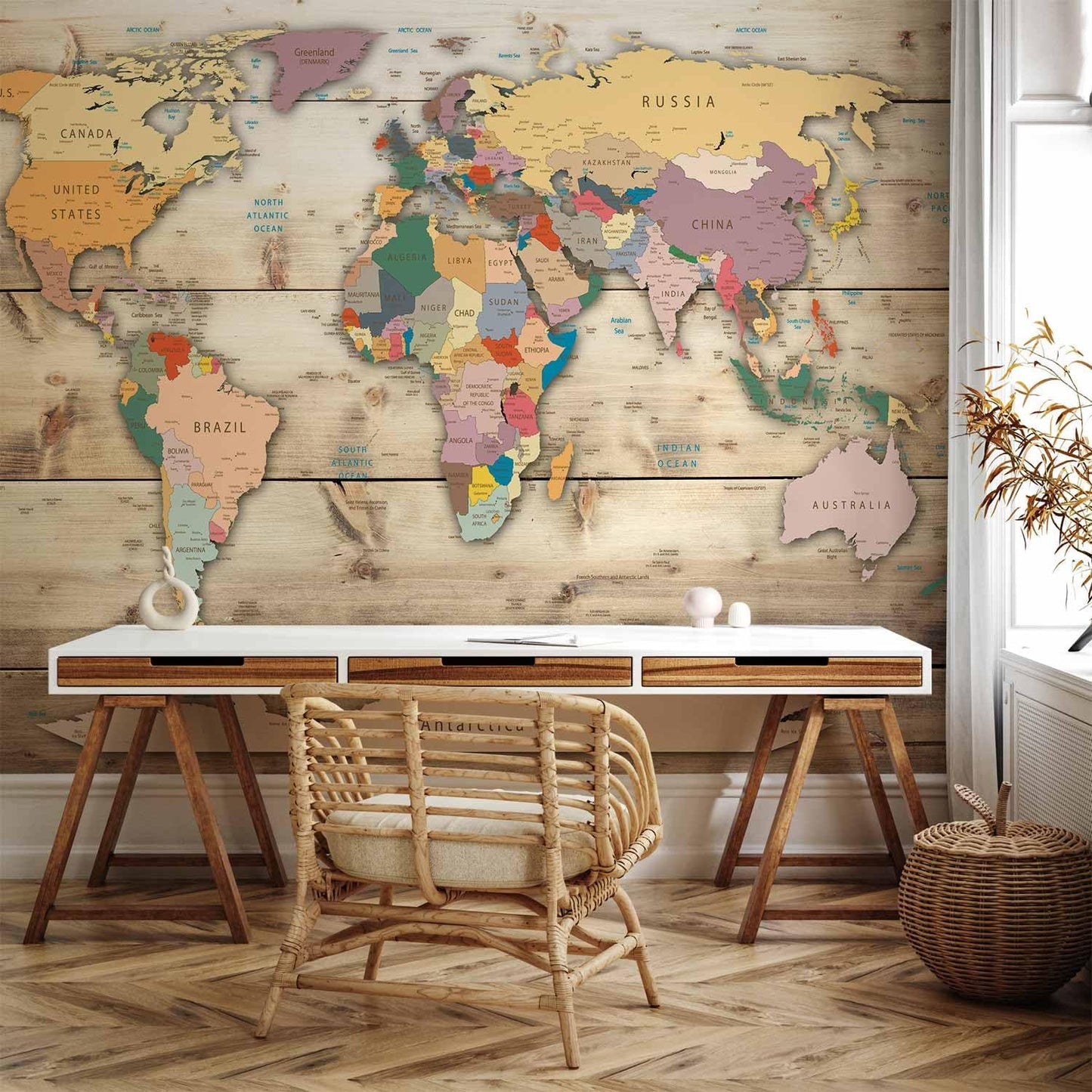 artgeist Wall Mural World Map 96x69 in - XXL Peel and Stick Self-Adhesive Wallpaper Removable Large Sticker Foil Wall Decor Print Picture Image Design Map of The World k-B-0009-a-b