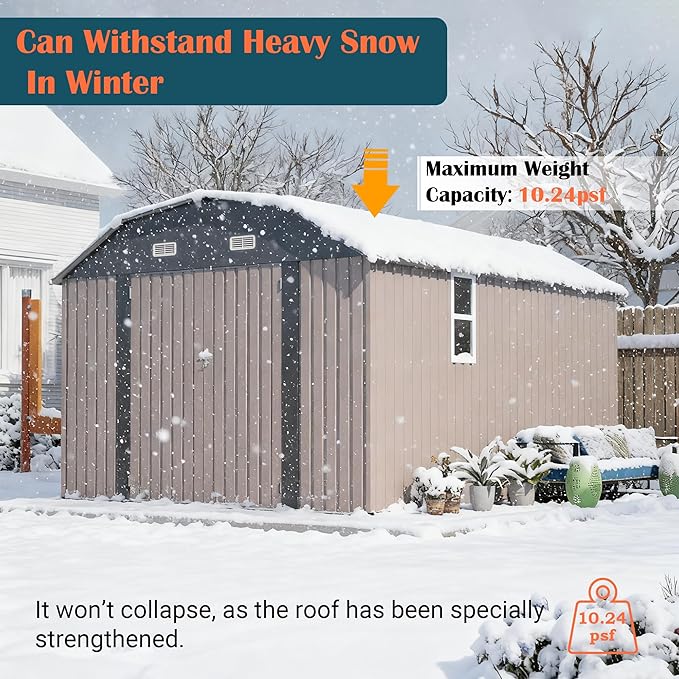 10x12 FT Metal Storage Shed with Floor Frame, Heavy-Duty Outdoor Storage Building with Diamond Roof, 4 Air Vents, Transparent Window & Lockable Double Doors, Snow-Resistant Backyard Garage Shed