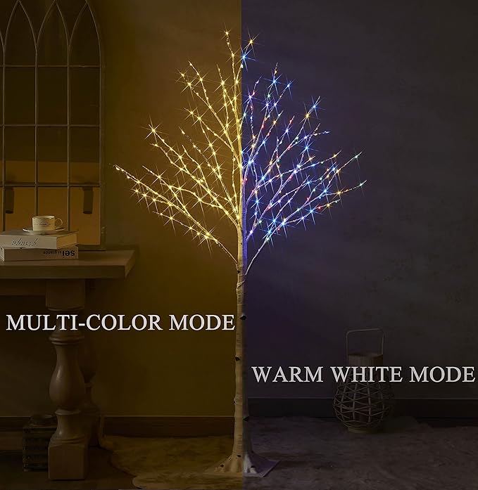 Hairui Pre Lit Birch Tree with 255L Multi Color and Warm White Fairy Lights 8 Functions 5FT, Lighted Tree for Indoor Outdoor Halloween Christmas Holiday Party Decoration