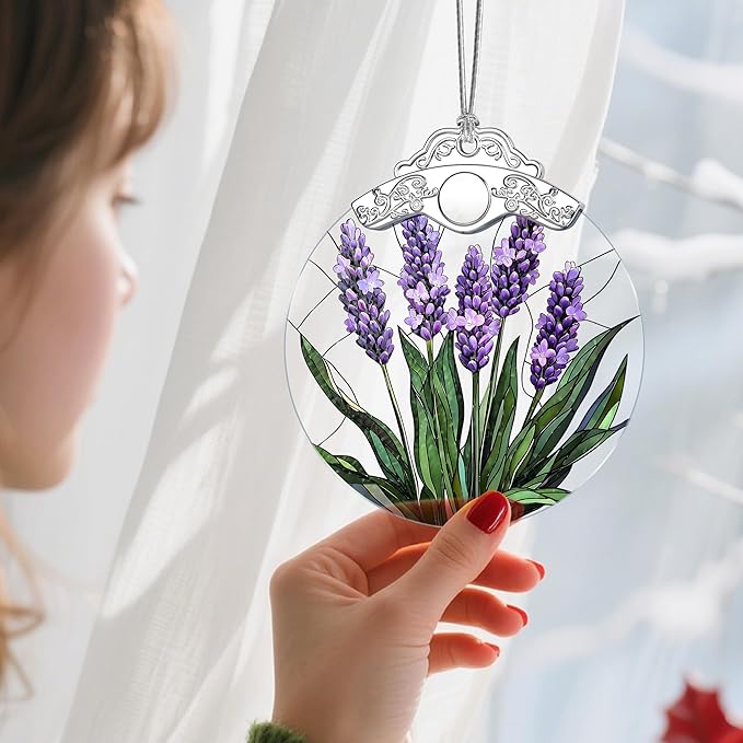 Christmas Ornaments: Stained Glass Ornament, Christmas Tree Ornament, Hanging Ornaments for Home Decor & Xmas Tree Decorations – Exquisite Holiday Decor, Gifts & Holiday Present - Lavender Flower