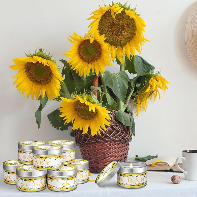 Funtery 12 Pcs Baby Shower Party Favors for Guests Baby Shower Candles Lavender Scented Candle Rustic Tealights Candles Gender Reveal Return Gifts(Sunflower)