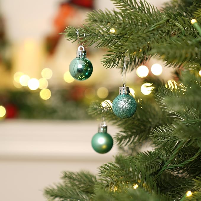 XmasExp 24ct Mini Christmas Ball Ornaments Shatterproof Christmas Ornaments Set Decorations for Xmas Tree Balls 30mm/1.18" (Mint Green)