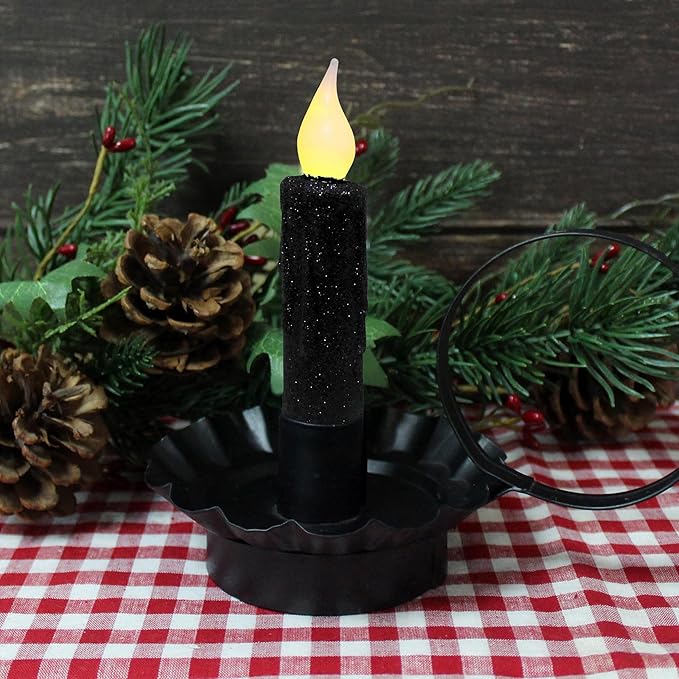 CVHOMEDECO. Glitter Flameless Candles Flickering Battery Operated LED Taper Candles with Timer for Home, Wedding, Halloween, Christmas Decor. Black, 4-3/4 Inch, Set of 6