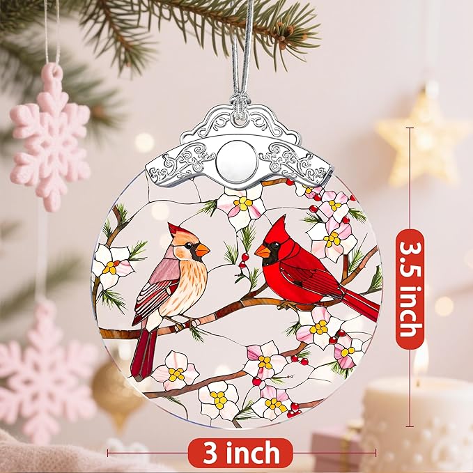 Stained Glass Ornament, Cardinal Christmas Ornaments, Christmas Tree Ornaments, Holiday Ornament & Festive Home Decor, Exquisite Party Gifts for Bird Lovers & Cardinal Gifts