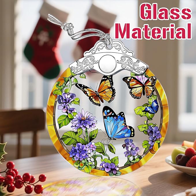 Christmas Ornaments: Stained Glass Ornament, Christmas Tree Ornament, Hanging Ornaments for Home Decor & Xmas Tree Decorations – Holiday Decor, Gifts & Holiday Present - Monarch Butterfly