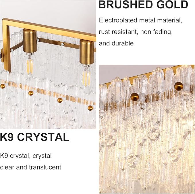 Dining Room Light Fixture 32'' Modern 6-Light Gold Chandelier for Dining Room with E12 Base Compatible with 3000K~6000K (No Bulbs) Linear Farmhouse Lighting for Kitchen Island and Living Room