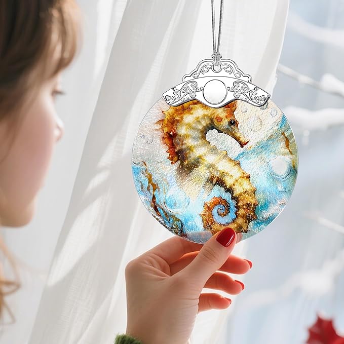 Christmas Ornaments: Stained Glass Ornament, Christmas Tree Ornament, Hanging Ornaments for Home Decor & Xmas Tree Decorations – Exquisite Holiday Decor, Gifts & Holiday Present - Seahorse