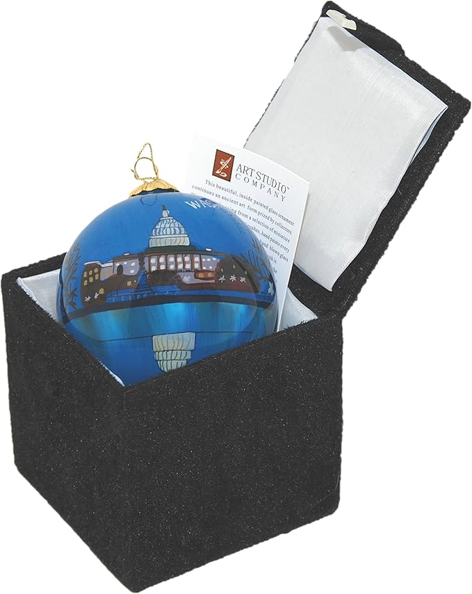 Blown Glass Christmas Ornament | U.S. Capitol at Night | Hand Painted Inside | Original Art | Includes Gift Box