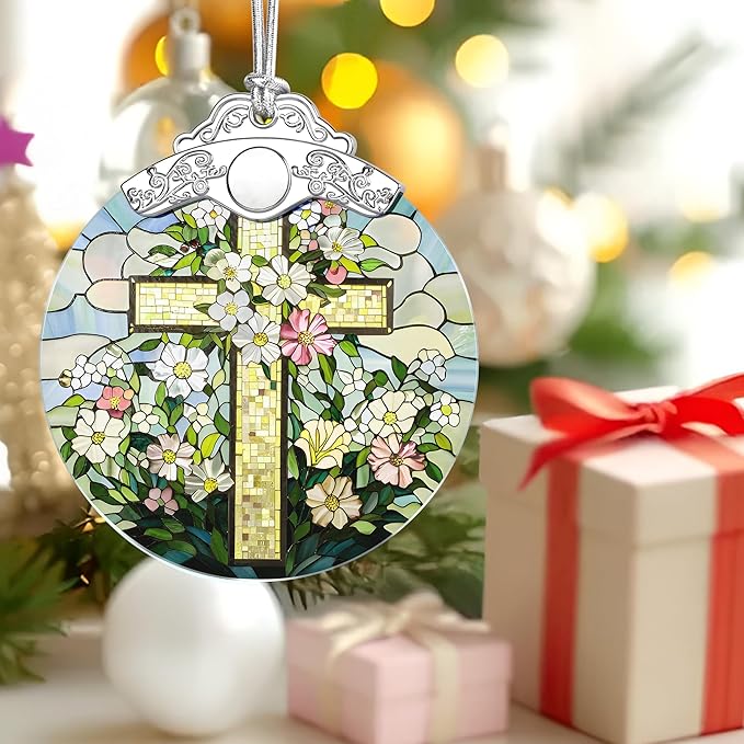 Cross Religious Christmas Ornaments, Christmas Tree Ornaments, Holiday Decor, Christian Gift, Religious Gift, Spiritual Gifts for Friends for People of The Christian Faith