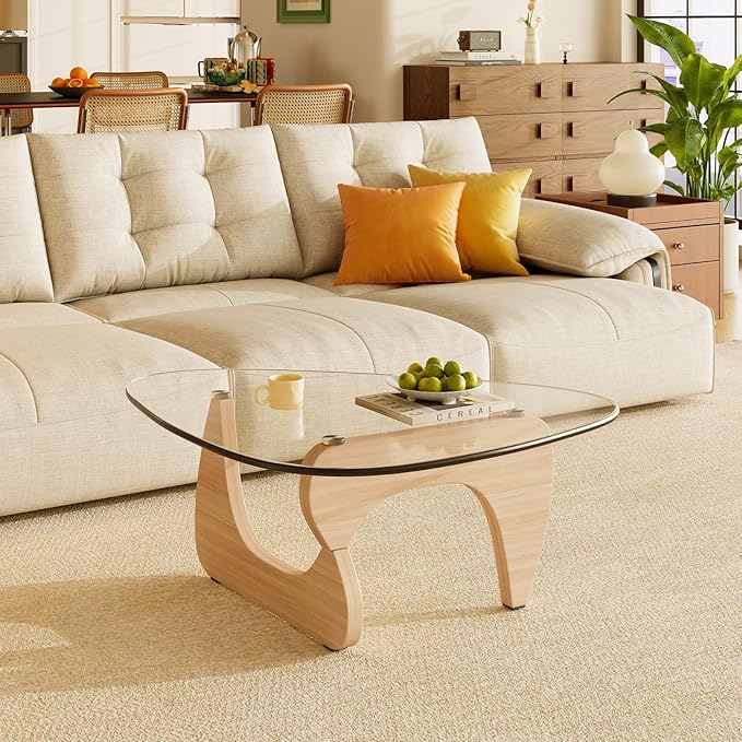 Coffee Tables Glass Small Farmhouse Coffee Table Mid-Century Modern Wood Center Table for Living Room, Original Transparent, 44 Inch