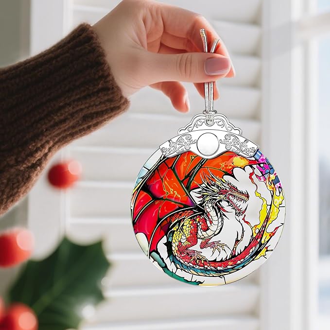 Dragon Christmas Ornaments, Stained Glass Christmas Decorations – Ideal Gifts for Dragon Lovers, Holiday & Xmas Gift Ideas