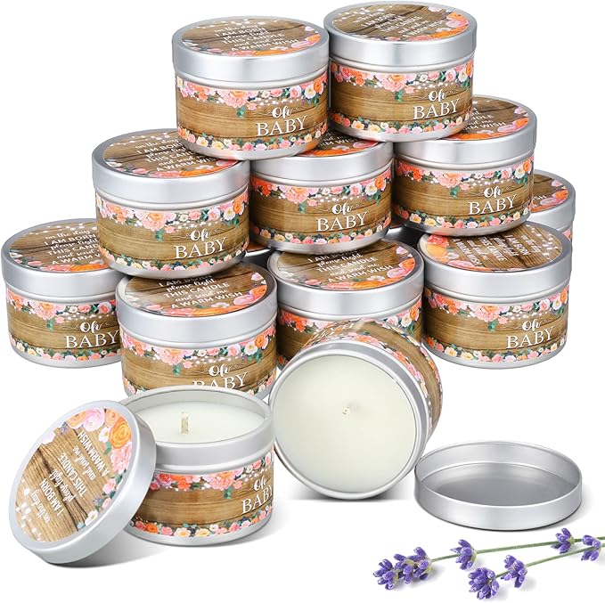 Funtery 12 Pcs Baby Shower Party Favors for Guests Baby Shower Candles Lavender Scented Candle Rustic Tealights Candles Gender Reveal Return Gifts(Flower)