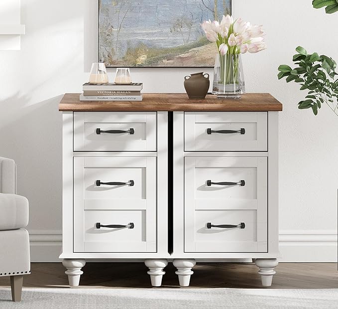 WAMPAT 2 Pack End Tables with Charging Station, Farmhouse Side Table with Drawer & Storage Cabinet, White Nightstand with Power Outlets & USB Ports for Living Room, Bedroom