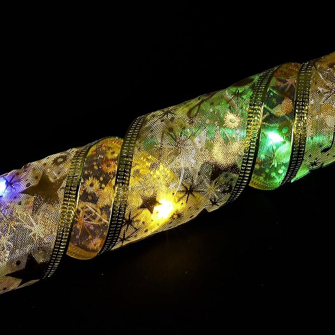 uxcell LED Lights Copper Wire Ribbon, 9.84Ft 30 Battery Powered Christmas Tree Decorations String for Party Weddings Christmas Tree (Gold, Multicolor Light)