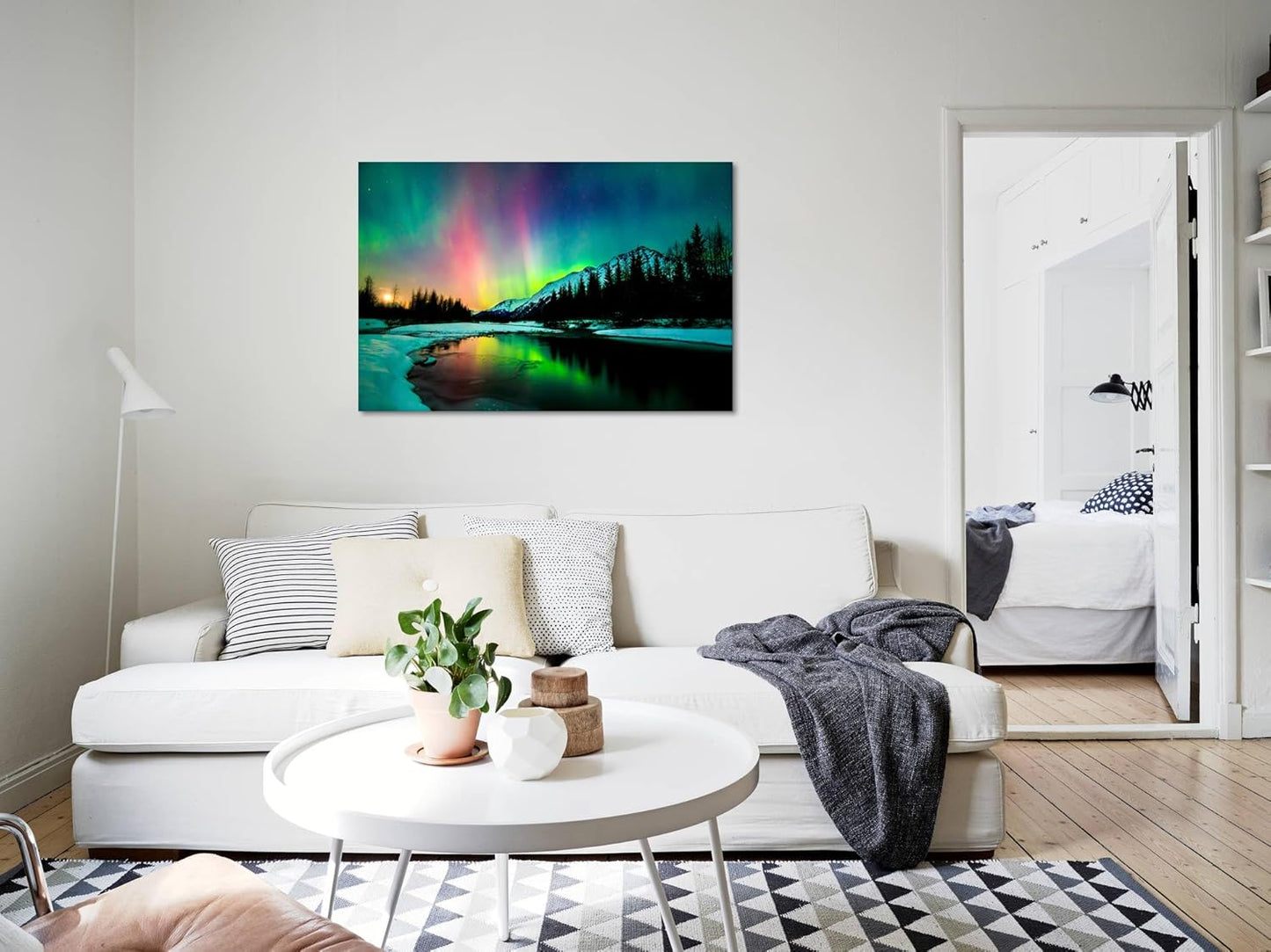 Aurora Borealis Canvas Wall Art Northern Lights Canvas Print Painting for Living Room Snowy-Mountains-Landscape Poster Picture Wooden Framed Prints Ready to Hang (20.00"x30.00")