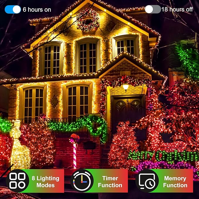 750 LED Christmas Lights Outdoor Use, 246ft 8 Lighting Modes Fairy Lights for Outside, Christmas Tree Lights Outdoor IP44 Waterproof for Xmas Patio Yard Fence Deck Balcony Garden Decor Red