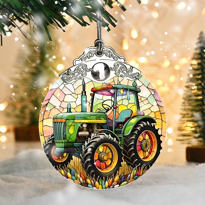 Christmas Ornament, Tractor Christmas Decor, Tractor Ornaments for Christmas Tree, Stained Glass Ornament, Tractor Gifts, Holiday Decorations and Xmas Gifts Ideas