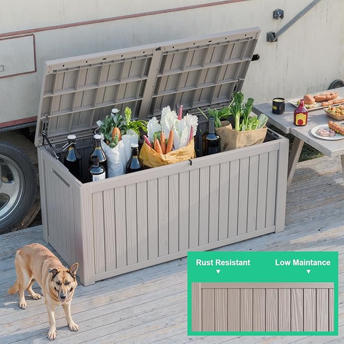 200 Gallon Outdoor Storage Box Waterproof - Outside Resin Deck Box, Lockable Storage Bin for Patio Furniture,Garden Tools,Cushions,Pool Accessories(Grey)