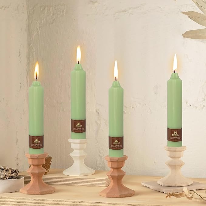 7 Inch Short Taper Candles Handmade Unscented Set of 4 Smokeless Candlesticks Tapered Candle for Wedding Spring Home Decoration(Light Green)