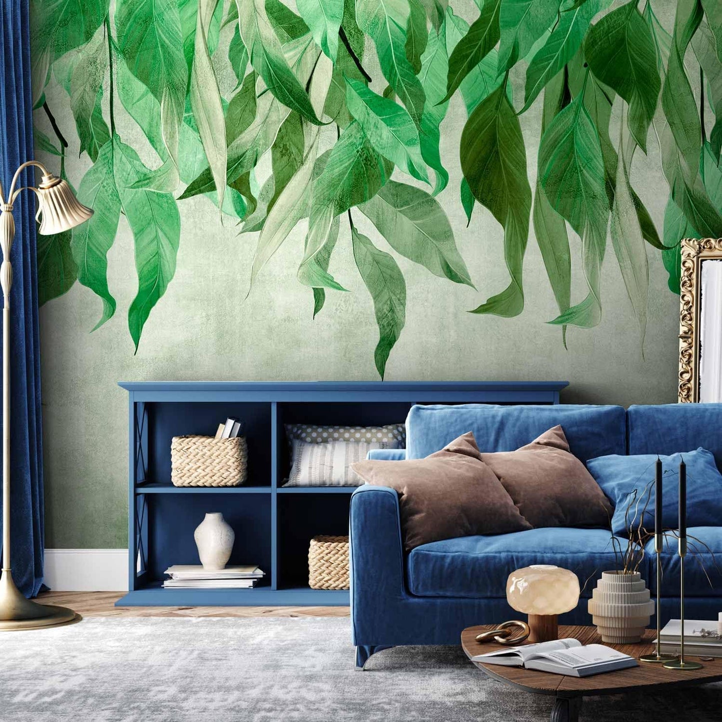 artgeist Premium Wall Mural Hanging Leaves 118x83 in - Non-Woven Wallpaper Fleece Wall Decor Photo Print Picture Image Design Nature Botanical Concrete Green Like Painted b-C-10146-a-a
