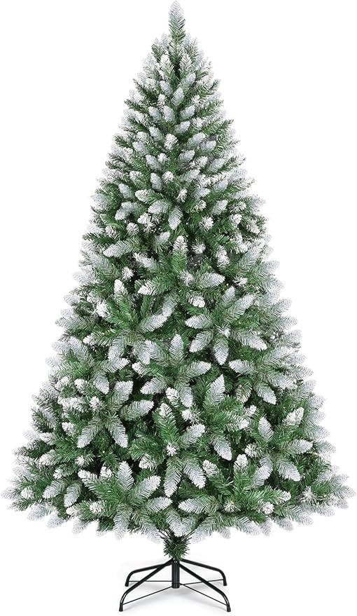6 FT Prelit Artificial Christmas Tree with 250 Dual-Color LED Lights, 11 Modes Timer, 800 Snowy Tips - Easy Assembly Xmas Tree for Indoor/Outdoor Home Christmas Decorations