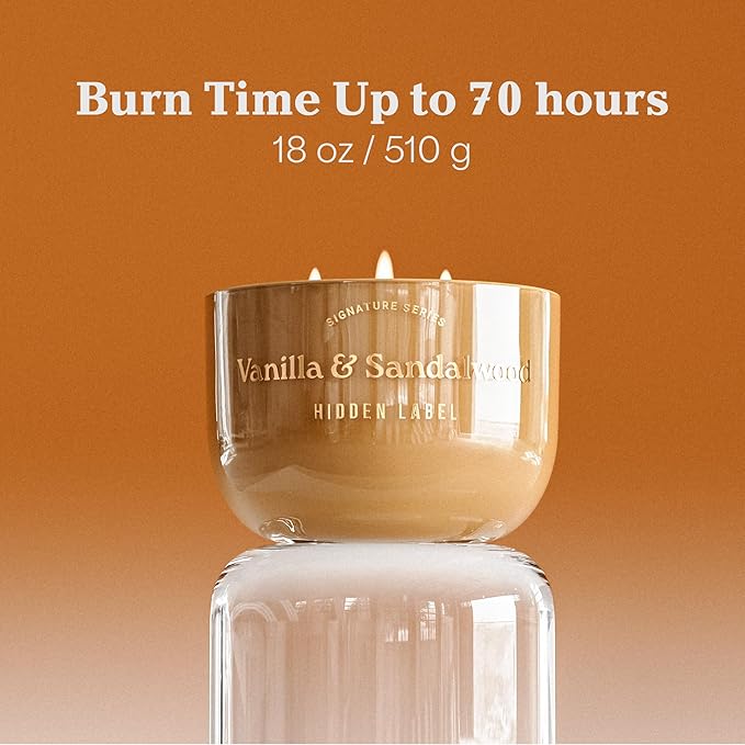 Natural Candles Non Toxic | Vanilla & Sandalwood Scented, 3 Wick Large Aromatherapy Candles for Home, 18 oz | 70 Hours Burn Time,Luxury Home Décor | Women Gift