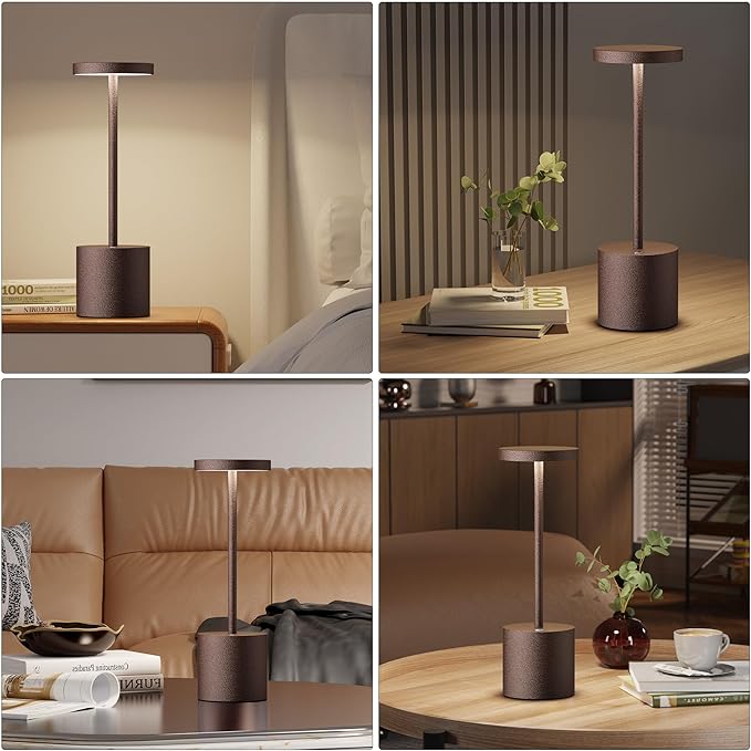 Cordless Table Lamps Rechargeable - Outdoor Waterproof LED Table Light Portable 5000mAh Battery Operated Lamp 3 Color Stepless Dimming with Memory Function for Restaurant Dining Patio Rust