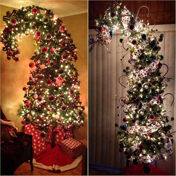 Syhood 6ft Bendable Christmas Tree Pre-Lit Whimsical Christmas Bent Top Artificial Xmas Tree with LED Lights Ornament Bag, Green