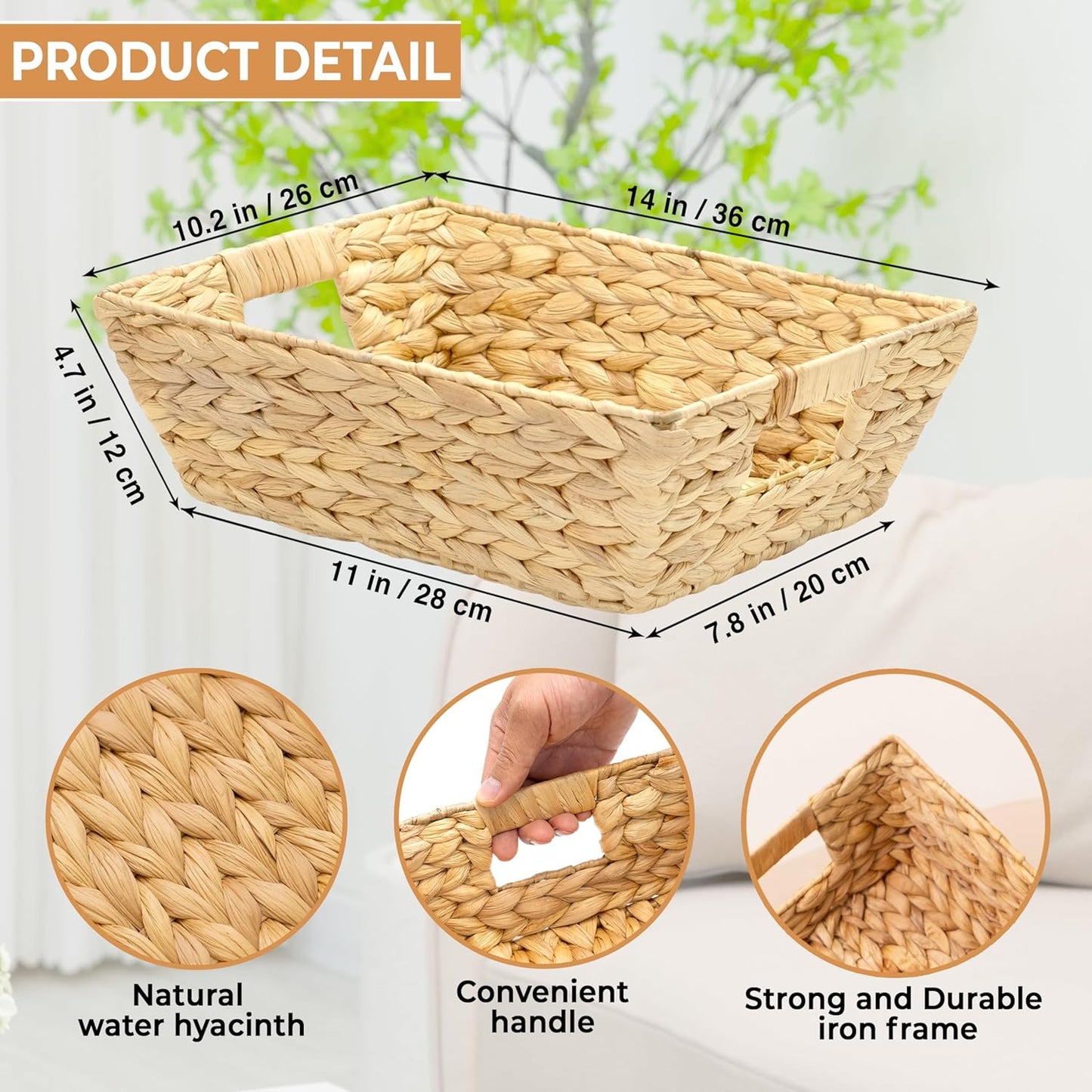 Set of 6 Snack Baskets, Wicker Snack Basket Organizer for Office, Small Wicker Baskets with Handles, (6 Medium Basket)