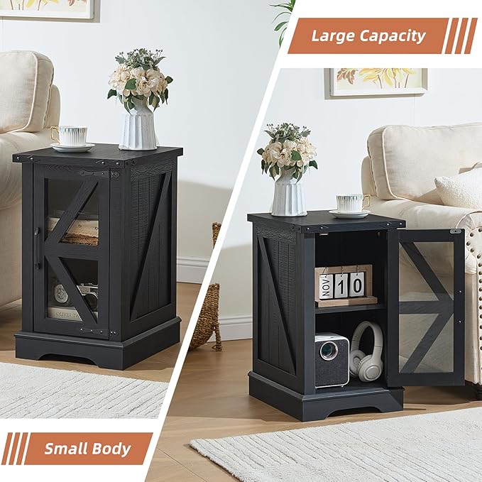 End Tables Living Room Set 2, 18'' Night Stand and 24" Square Side Table with Charger Station, Wood Furniture Sets, Nightstand Bedside End Table for Bedroom